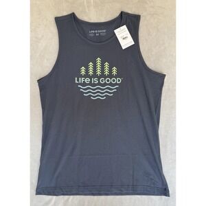 Life Is Good Tank Men Medium Gray Blue Graphic Logo Comfy Relaxed Fit Outdoor‎